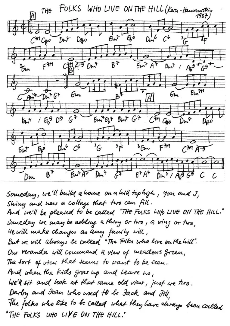 the folks who live on the hill free jazz leadsheet - Courtesy of the Jungle Jazz Band